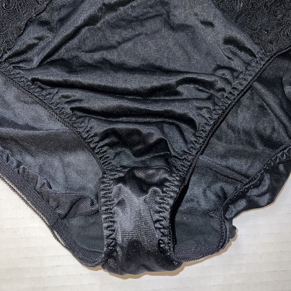 VINTAGE WACOAL 84202 Black LACE TRIM BRIEFS PANTIES SZ L LIQUID SATIN - Picture 6 of 16